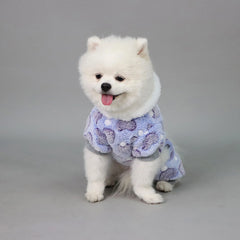 Plush Dog Pajamas – Warm Heart Print Fleece Onesie with Pompom for Small Dogs