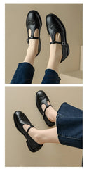 Retro Women's Brogue Leather Shoes Spring round Head Carved Mary Jane Shoes Women Oxfords Women's Shoes Ladies Leather Female