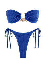 Tie-Side Shiny Ring Bandeau Bikini – Women’s Padded Low-Waist Swimsuit 2025