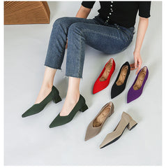 Women's large high-heeled shoes Multicolor pointy knit breathable comfortable anti-skid rubber sole work shoes 2023 new autumn