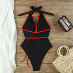 2025 Floral Halter Bandage One-Piece Swimsuit – Women’s Sexy Monokini Beachwear