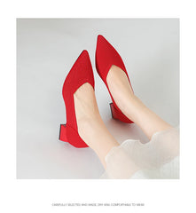 Women's large high-heeled shoes Multicolor pointy knit breathable comfortable anti-skid rubber sole work shoes 2023 new autumn