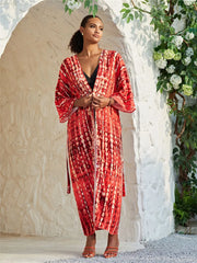 Long Tie-Dye Kimono Cover-Up – Open Front Beachwear for Women