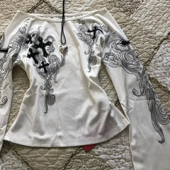 Vintage Off-Shoulder Flared Sleeve Top