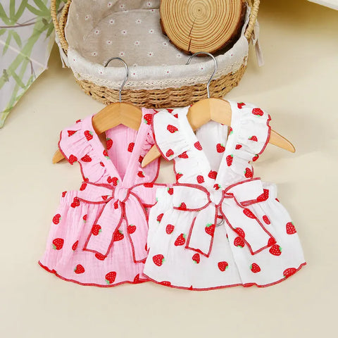 Strawberry Dog Dress 🍓 Cute Summer Outfit with Bow for Small Dogs & Cats