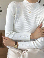 Women’s Knitted Turtleneck Sweater – Slim Button Pullover