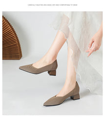 Women's large high-heeled shoes Multicolor pointy knit breathable comfortable anti-skid rubber sole work shoes 2023 new autumn