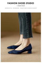 Women's high heels knitted breathable square heel beautiful princess non slip rubber sole comfortable shoes 2024 new model