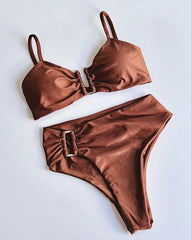 Bandeau Push-Up Brazilian Bikini Set – Women’s Solid Thong Swimsuit