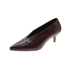 Vintage black Soft Leather Shallow Pointed Toe Thick Heel Women's Flats 2024 New Spring Summer High Heel Versatile High Shoes