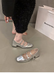 Retro Mary Jane Shoes – Glossy Medium Heel Comfort Ballet Pumps
