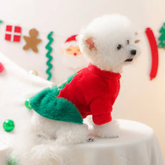 Christmas Tree Bear Pet Dress – Warm Red Winter Outfit for Small Dogs & Cats