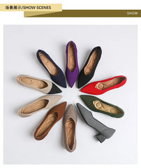Women's large high-heeled shoes Multicolor pointy knit breathable comfortable anti-skid rubber sole work shoes 2023 new autumn