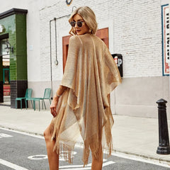 2025 Sexy Gold Tassel See-Through Beach Cover-Up Dress for Women