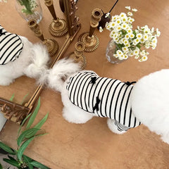 Summer Striped Dog Dress – Bow Collar Outfit for Small Dogs, Black & White Pet Clothes