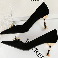 Luxury Women 7cm High Heels Wedding Replica Pumps Lady Luxury Designer Metal Chain Buckle High Heels Stiletto Women Dress Shoes