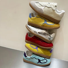 AUTUSPIN 5 Colors Women Flats Sneakers Four Season Leisure Shoes Cow Suede Leather Ladies Skateboarding Shoes Outdoor Size 35-40