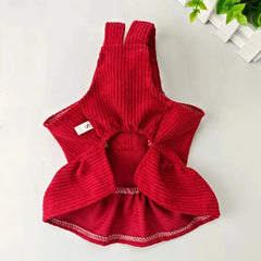 Corduroy Bear Pet Dress – Warm Autumn/Winter Outfit for Small Dogs & Cats