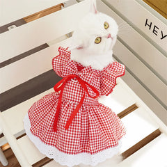 Summer Floral Plaid Dog Dress – Cute Princess Outfit for Small Dogs & Cats
