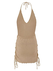 Knit Halter V-Neck Mini Dress – Side Cross Straps Beach Cover-Up (2025)
