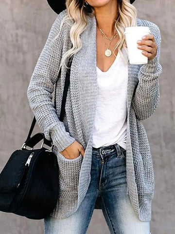 Women’s Curved Front Loose Knit Cardigan – Autumn & Winter Fashion