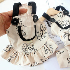 Rabbit Print Dog Dress 🐰 Cute Sling Jumpsuit Outfit for Pets