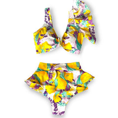 2025 Floral Ruffle Bandage Bikini Set – Women’s Push-Up Two-Piece Swimsuit