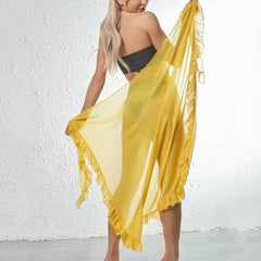 Ruffle Long Sarong Skirt – Solid Bikini Cover-Up Beach Wrap (5 Colors)