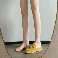 New 2025 Soft Bottom Tassel Lock Buckle High Top Loafers Women's round Toe Mid Heel Comfortable Leather Shoes Leisure Style