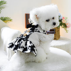 Black & White Bow Princess Dress 🎀 Warm Winter Outfit for Small Dogs