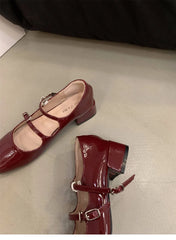Retro Mary Jane Shoes – Glossy Medium Heel Comfort Ballet Pumps