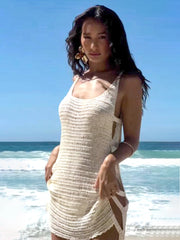 Sexy Knit Striped Side Cut-Out Mini Beach Dress – Women’s Swimsuit Cover-Up