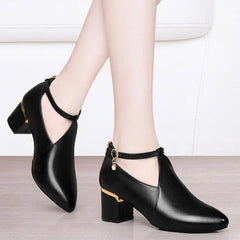 Women Cute Sweet Comfort Spring & Autumn Buckle Strap High Heel Shoes Lady Classic Office Square Heel Shoes A01