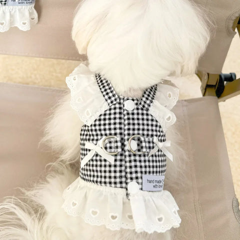Plaid Lace Dog Harness Vest 🐾 Summer Walking Outfit for Small Dogs