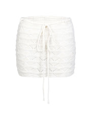 Summer Sexy Knit Two-Piece Set – V-Neck Lace-Up Top & Cut-Out Mini Skirt Cover-Up