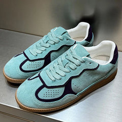 AUTUSPIN 5 Colors Women Flats Sneakers Four Season Leisure Shoes Cow Suede Leather Ladies Skateboarding Shoes Outdoor Size 35-40