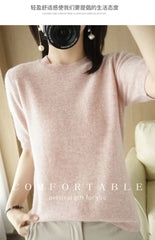 Women’s Short Sleeve Slim Fit Knitted Sweater – Camel & Pink