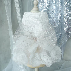 Luxury Lace Rose Dog Dress – White & Pink Wedding Outfit for Small Pets