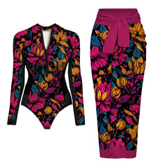 SEAURAL Vintage Print Long-Sleeve Swimsuit Set – Women’s Surfwear 2025