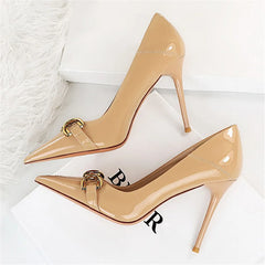 Luxury Design Women 10cm High Heels Metal Buckle Green Pumps Lady Plus Size Wedding Stiletto Heels Party Nude Replica Prom Shoes