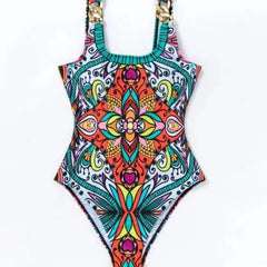 Retro Printed Push-Up One-Piece Swimsuit – Women’s 2025 Sexy Vintage Swimwear