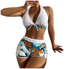 High-Waist Plant Print Bikini Set – Women’s Two-Piece Swimsuit