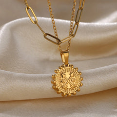 Stainless Steel Sunflower Pendant Necklace for Women