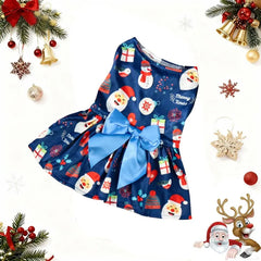 Christmas Dog Dress – Santa Claus & Snowflake Print Sleeveless Outfit for Small, Medium & Large Dogs