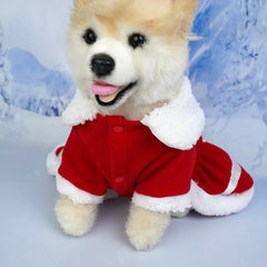 Christmas Pet Dress – Cute Santa Outfit with Bow & Bells for Dogs Winter Warm Wear