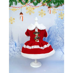 Christmas Pet Dress – Cute Santa Outfit with Bow & Bells for Dogs Winter Warm Wear