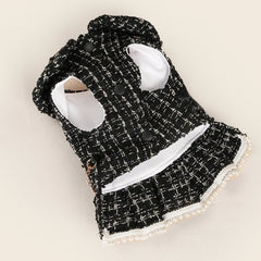 Warm Black Princess Pet Dress – Autumn Winter Outfit for Small Dogs & Cats