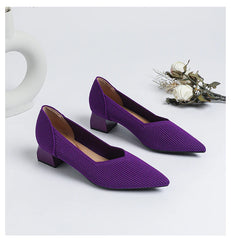 Women's large high-heeled shoes Multicolor pointy knit breathable comfortable anti-skid rubber sole work shoes 2023 new autumn