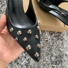 Rivet Pointed Toe Slingback Heels – Elegant 2025 Thin High Heel Pumps