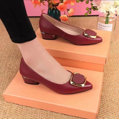 Fashion Sweet Black Light Weight High Quality Soft Pu Leather Slip on Heel Office Shoes for Women Lady Casual Red Work Shoes B30